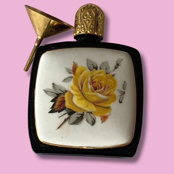 Austrian Pompadour Vintage Perfume Bottle Porcelain Hand Painted with Flowers - Picture 1 of 5